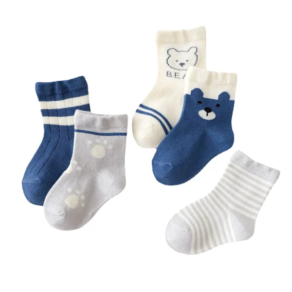 Set 5 Đôi Vớ Cotton Mềm Mại Co Giãn Hình Gấu Hoạt Hình Đáng Yêu